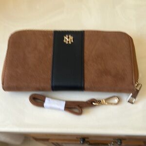 Chic Brown and Black Wallet with Suede Material and Zipper Closure